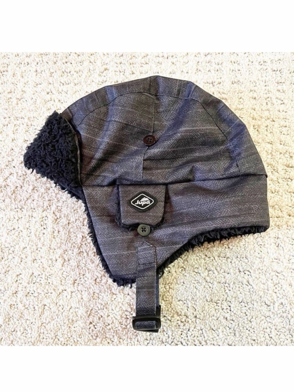 Jupa Zenya Gray Fleece Trapper Winter Hat Size XS (2-5) Faux Fur Ear Flaps Cap